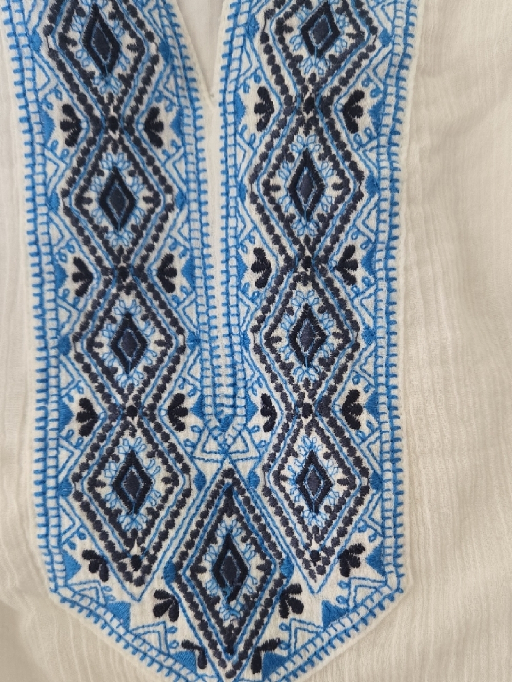 Charter Club White Tunic with Blue Embroidered Yoke - Picture 5 of 8